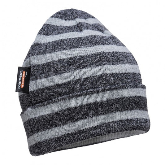 PORTWEST B024 - Striped Insulated Knit Cap, Insulatex Lined Grey